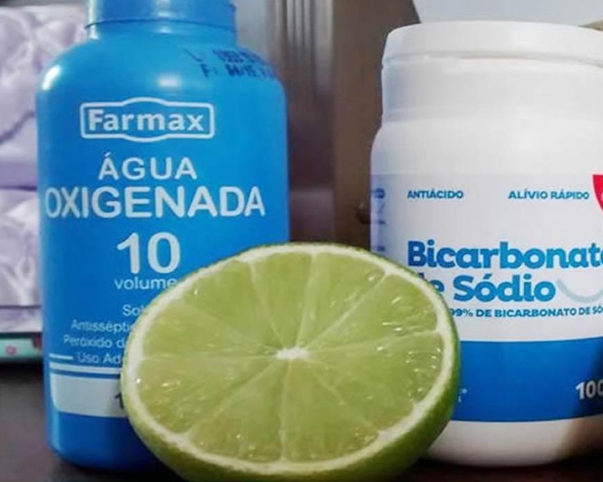 Água oxigenada, limão e bicarbonato de sódio